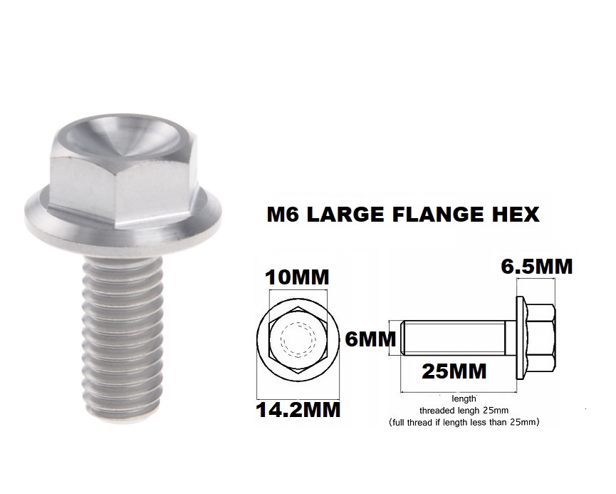 M6X25MM 1.00 THREAD PITCH TITANIUM FLANGE 10MM HEX BOLT GRADE 5